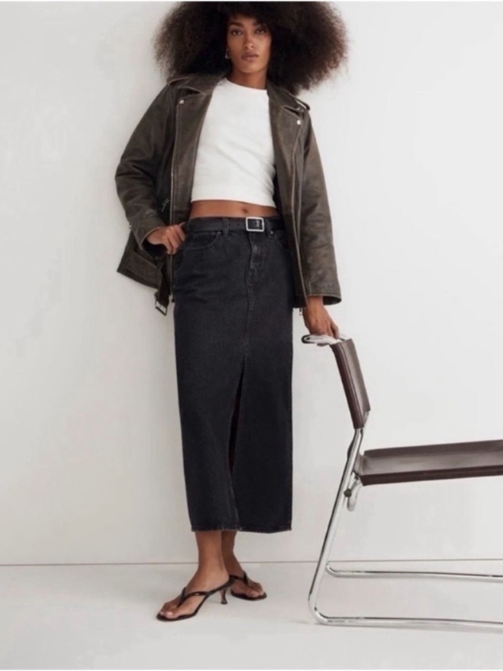 NWOT Denim Mid-Rise Madewell Maxi Skirt in Lunar Wash size 32